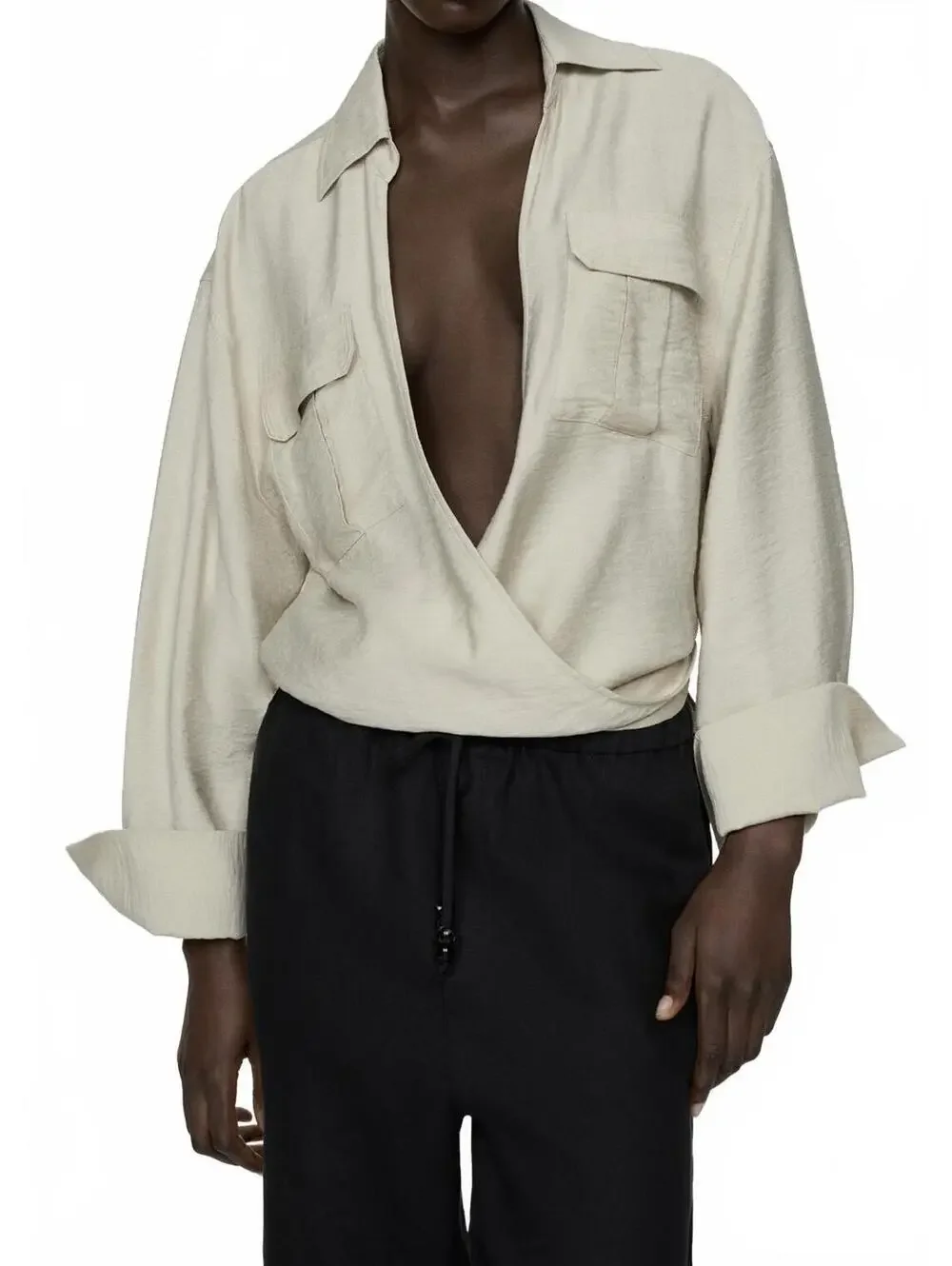 Mango Linen Pants with Drawstring Black Size Small
